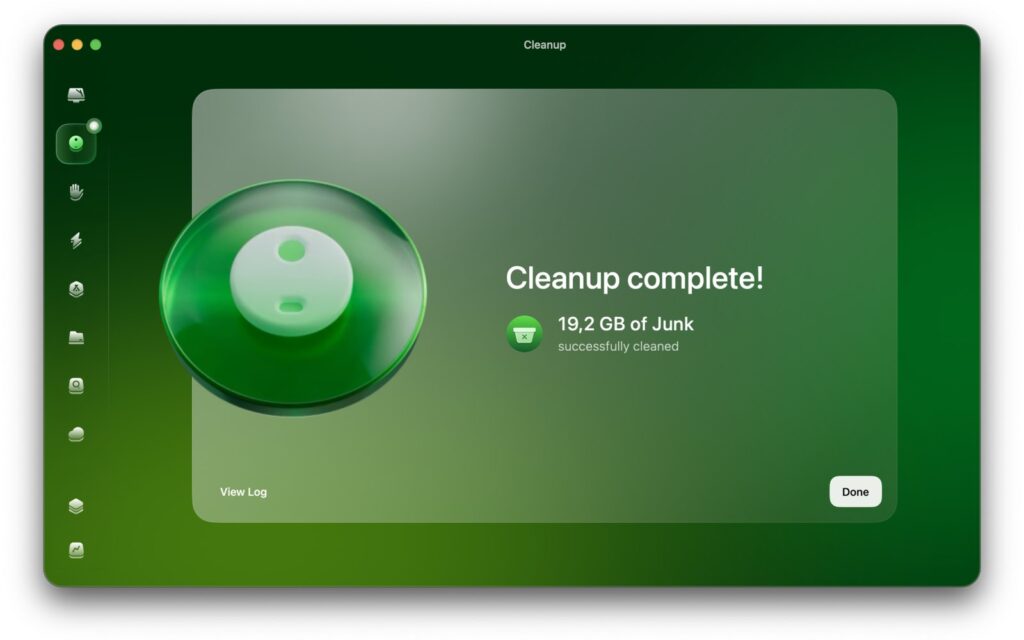CleanMyMac Cleanup screen showing 19.2 GB of junk cleaned