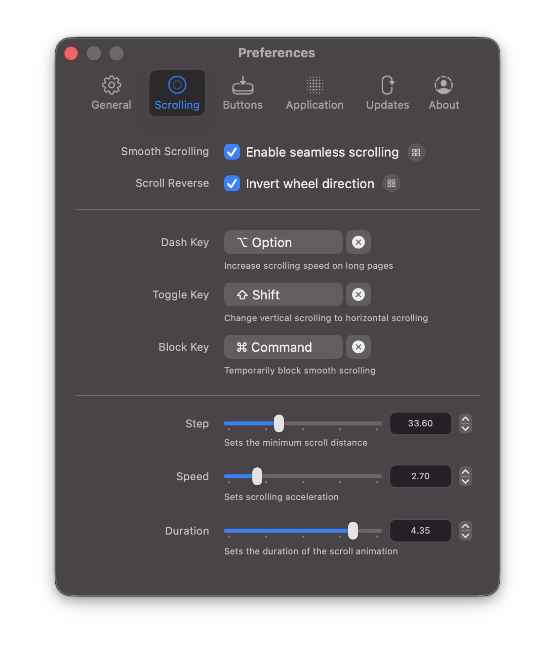 Fixing choppy mouse scrolling on Mac using the Mos app Scrolling settings tab