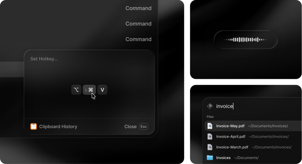 Setting a hotkey, dictation and file search in Raycast 2 for Mac